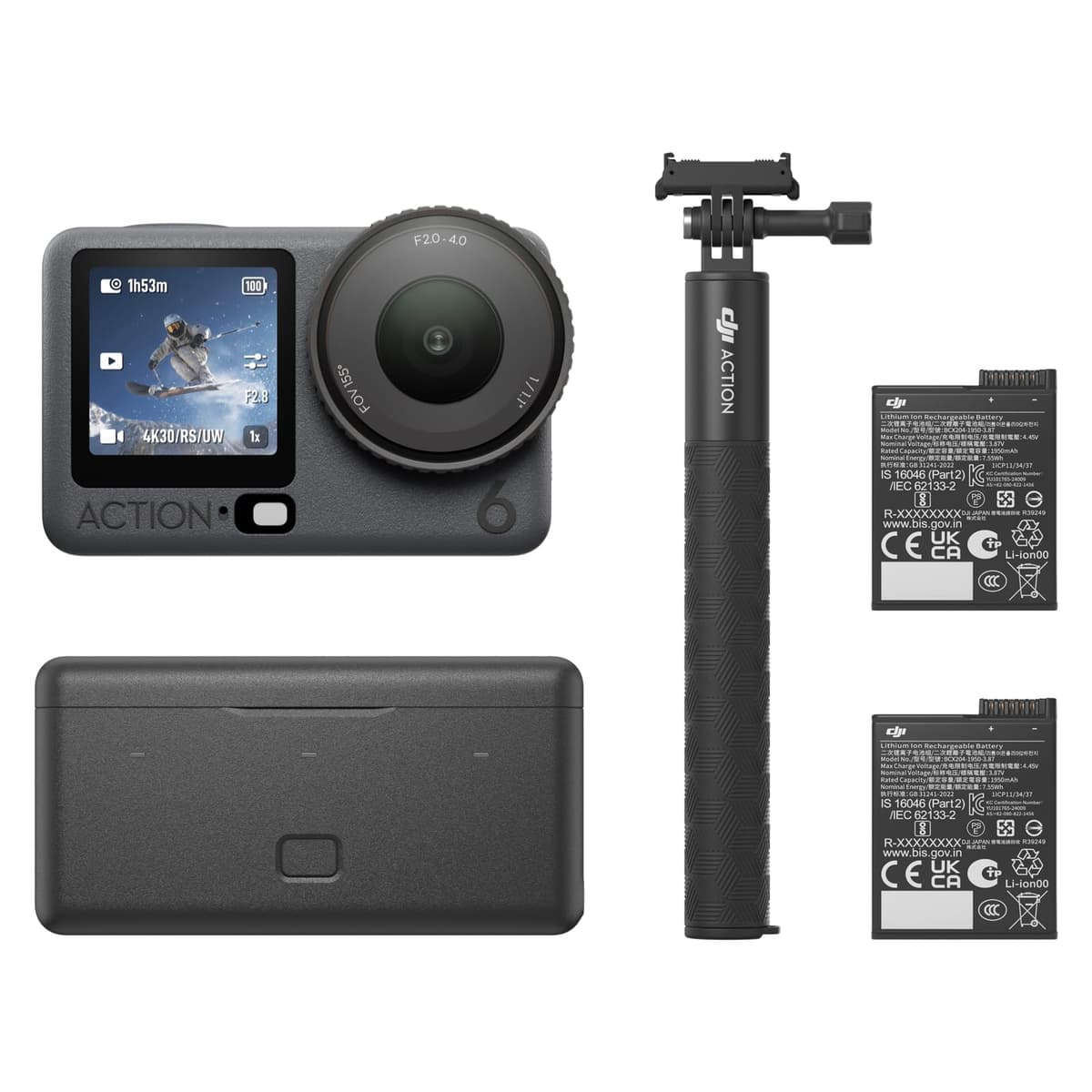 DJI Osmo Action 6 Enhanced Combo, Action Camera With 1/1.1″ Square Sensor, Variable Aperture of f/2.0–f/4.0, Extended Battery Life With 2 Batteries, Action Camera 8K for Extended Outdoor Filming