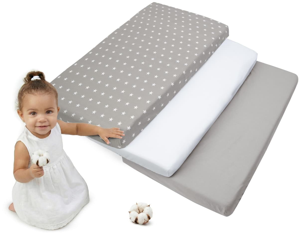 Medi Partners Sabana Bajera Cuna 60x120 Set de 3-100% Algodon Sabanas de Algodón Bebe Ropa de Cama para Bebés Dormir Cuna Fitted Bed Sheet Protector (Safari-Blanco-Gris) — view 34