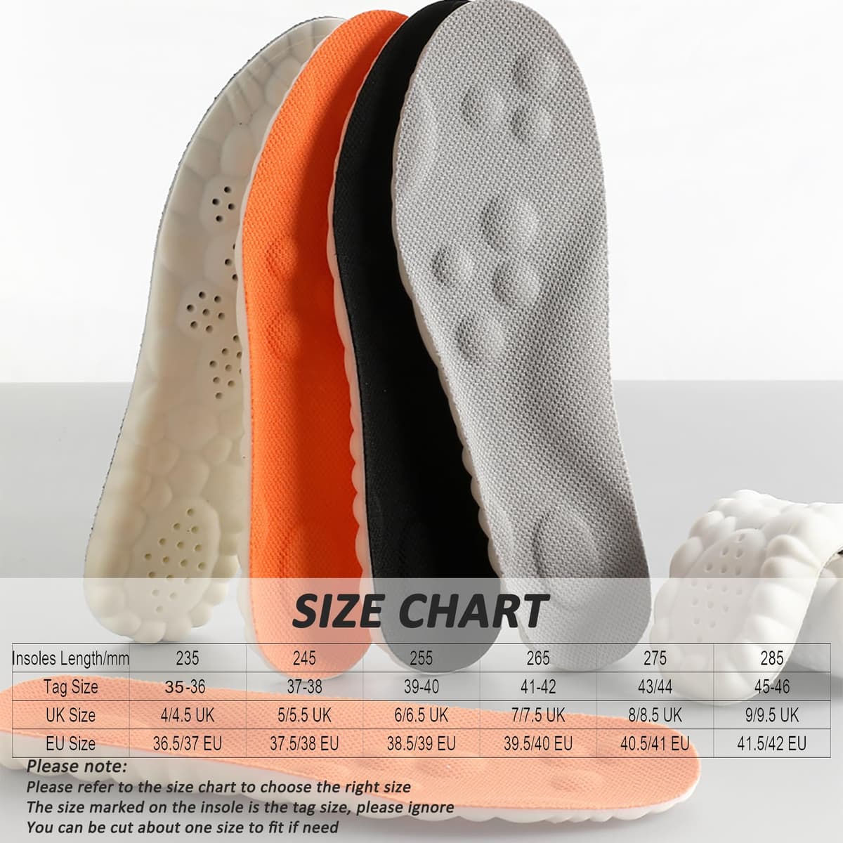 Memory Foam Insoles with Arch Support for Women Men,Comfort Massage Insoles Replacement Shoe Inserts for Trainers Sneakers Sports Shoes Work Boots,Breathable,Shock Absorption (5/5.5UK, Black) — view 2