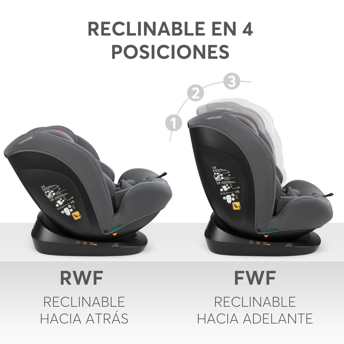 KikkaBoo Silla Coche Bebé sin ISOFIX i-EXPLORE 2, Grupo 0 1 2 3, i-Size 40-150 cm, Reclinable, 0-12 Años, Reposacabezas 14 Posiciones, Cojín y Arnés 5 Puntos, Grey — view 5