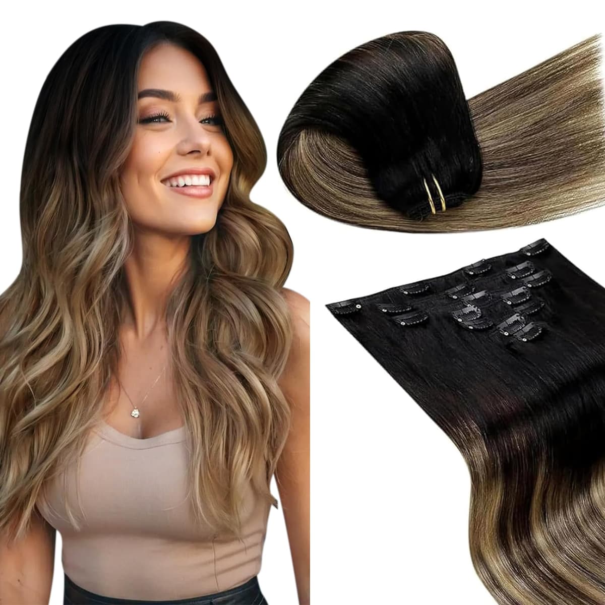LaaVoo Hair Extensions Clip in Real Human Hair Brown Clip in Hair Extensions Dark Brown Remy Straight Hair Full Head Double Weft 80g 5pcs 14 Inch #4 — view 82