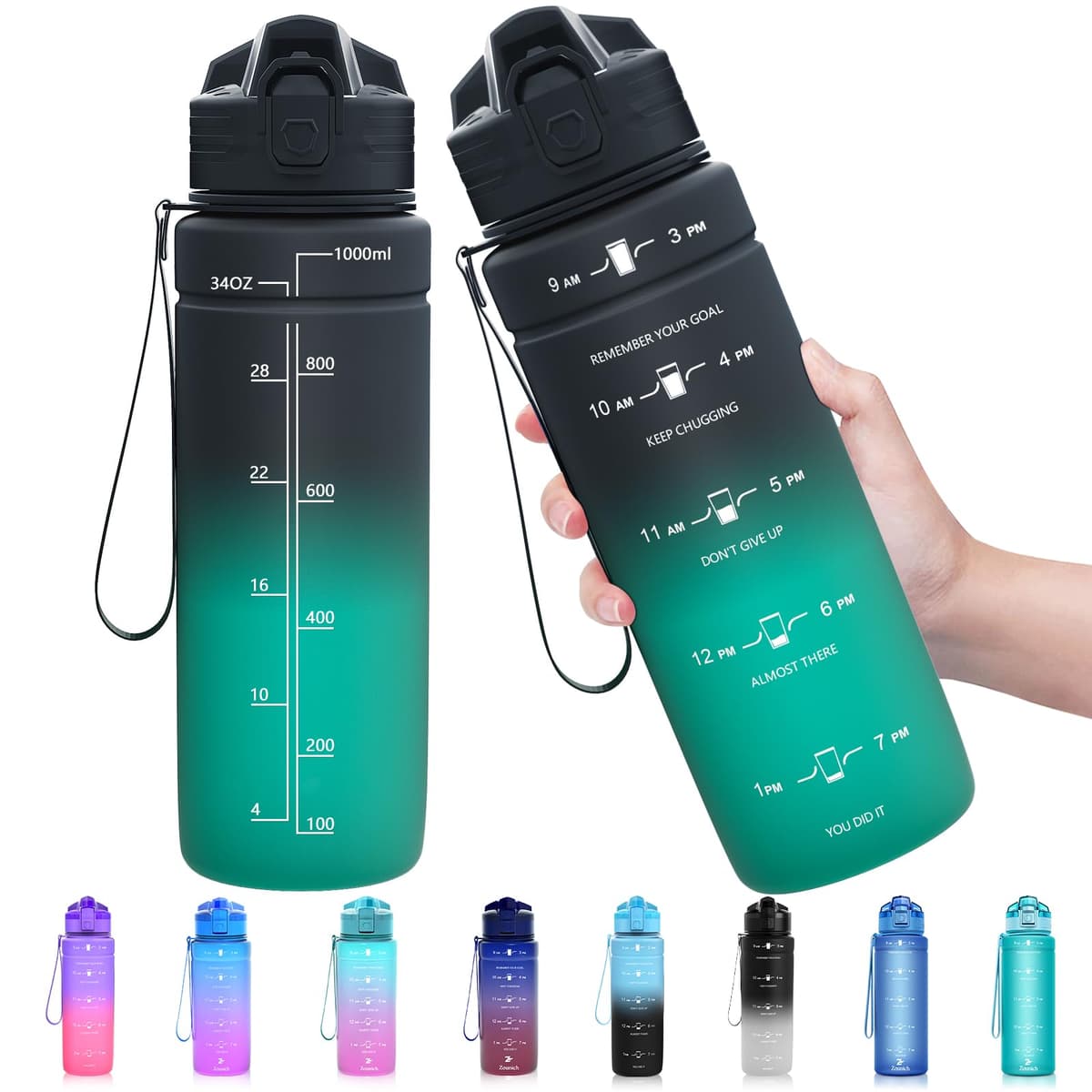 ZOUNICH Botella Agua Deporte, Botella Agua Niños sin BPA Reutilizable Plástico Tritan - 500 ml / 700 ml / 1 l, Cantimploras para Te con Filtro, para Infantil, Gimnasio, Bicicleta — view 12