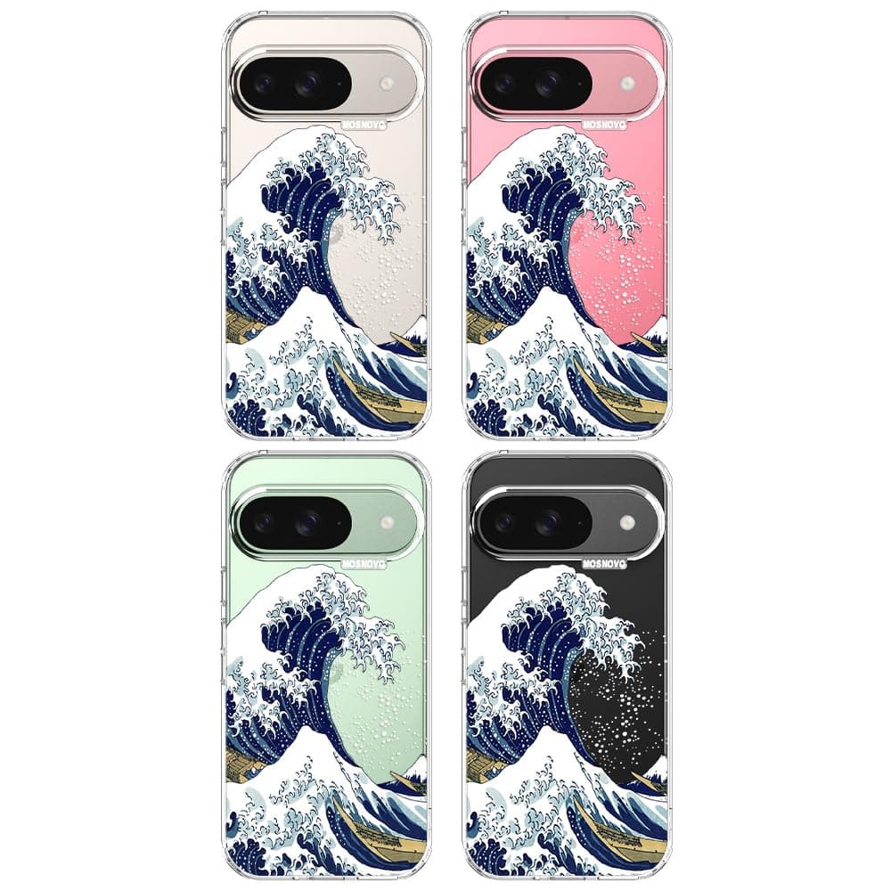 MOSNOVO Case for Google Pixel 9 & Pixel 9 Pro, [Buffertech 6.6ft Military-Grade Drop Protection] [Anti Peel Off Tech] Clear TPU Bumper Phone Case Cover Design - Great Wave — view 3