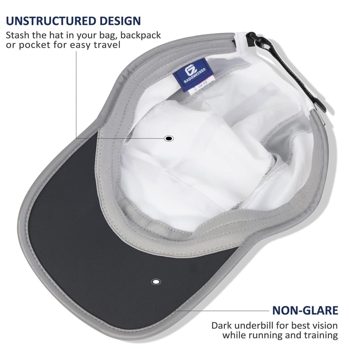 GADIEMKENSD UPF50+ Folding Outdoor Hat Unstructured Reflective Design Breathable Soft Sport Cap for Outdoor Sport — view 4