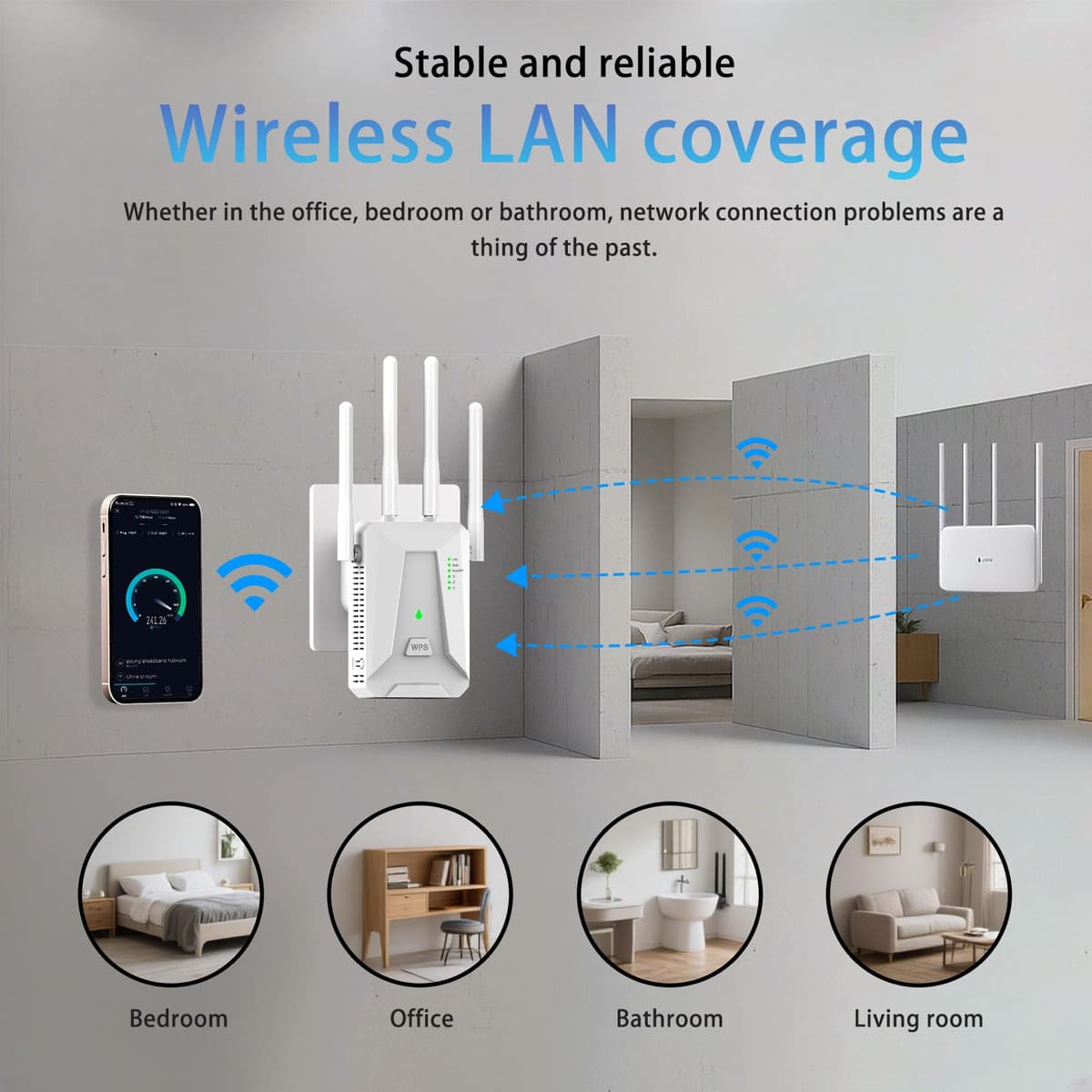 2026 WiFi Booster Range Extender, WiFi Extender, 4 Antennas Ethernet Port, 50 Devices WiFi Booster Extender, Covers Up to 5000 Sq.ft, Quick Setup, Works with Any WiFi Router, UK Plug (White) — view 4