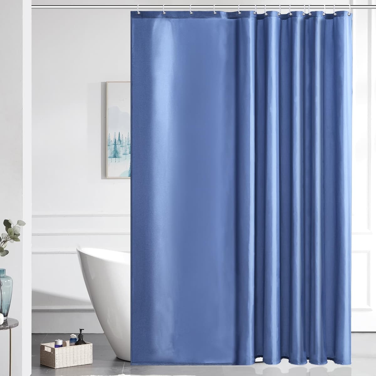 Furlinic Navy Shower Curtain Anti Mould Resistant Waterproof Bathroom Curtains Washable Polyester Fabric 90x180cm with Weight Tape for Bath Wet Room 35x72 Inch. — view 60