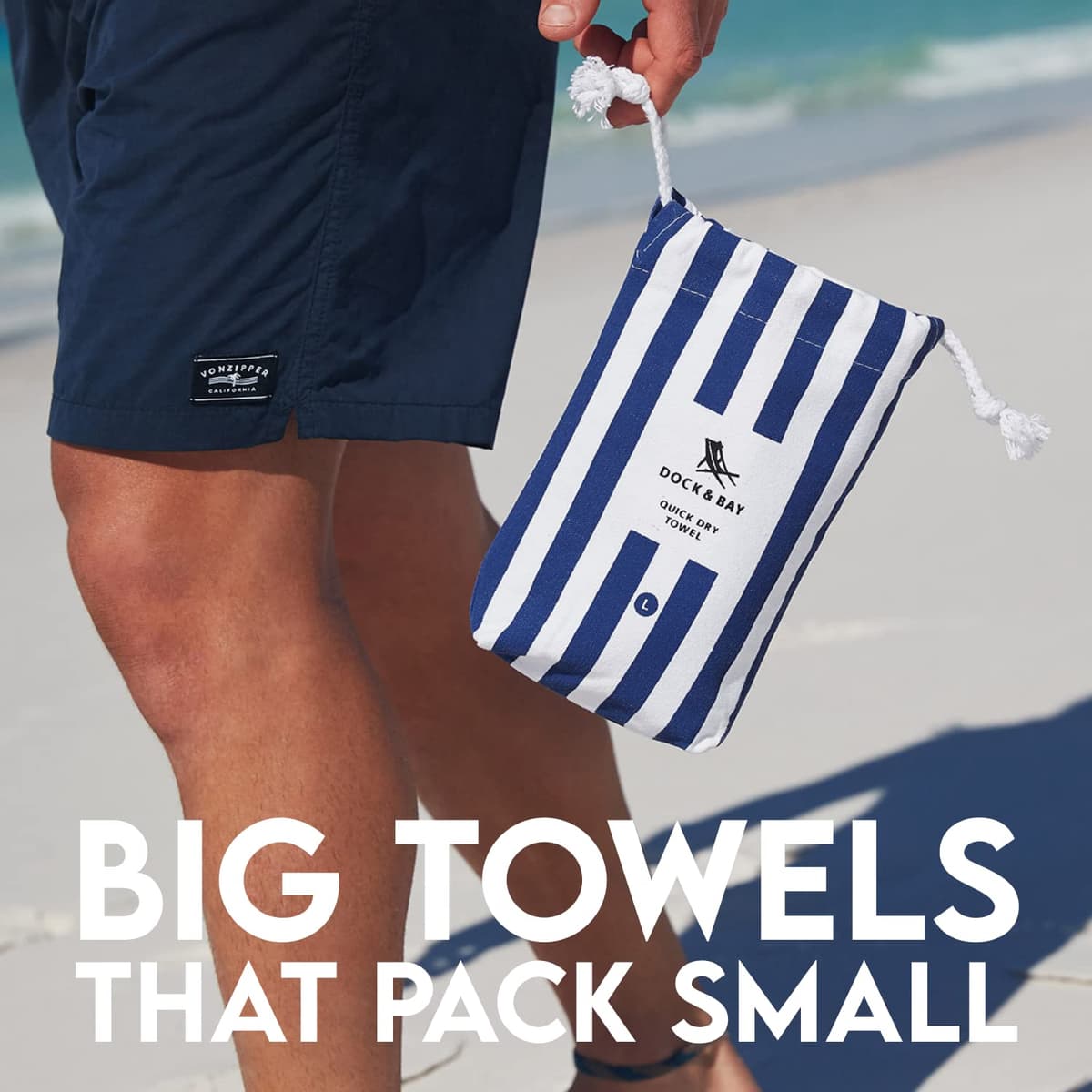 Dock & Bay Beach Towel - Quick Dry, Sand Free - Compact, Lightweight - 100% Recycled - Includes Bag - Cabana - Whitsunday Blue - Large (160x90cm, 63x35) — view 5