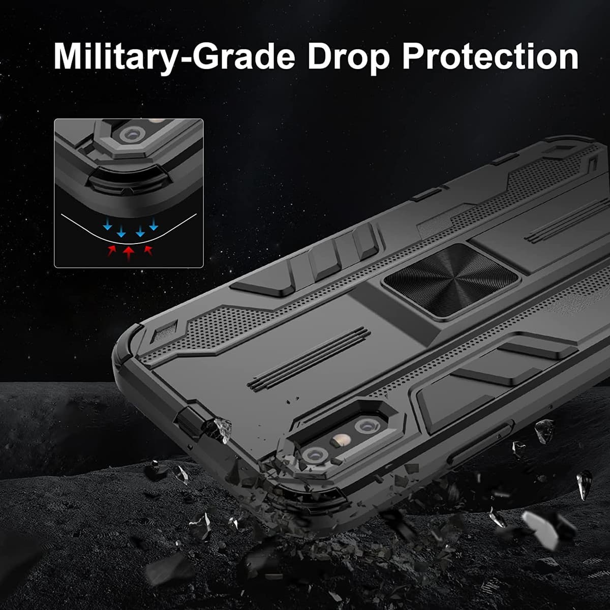 Funda para CMF Phone 2 Pro, Carcasa Antigolpes con Soporte anular metálico, Case Protectora de Grado Militar, Negro — view 610
