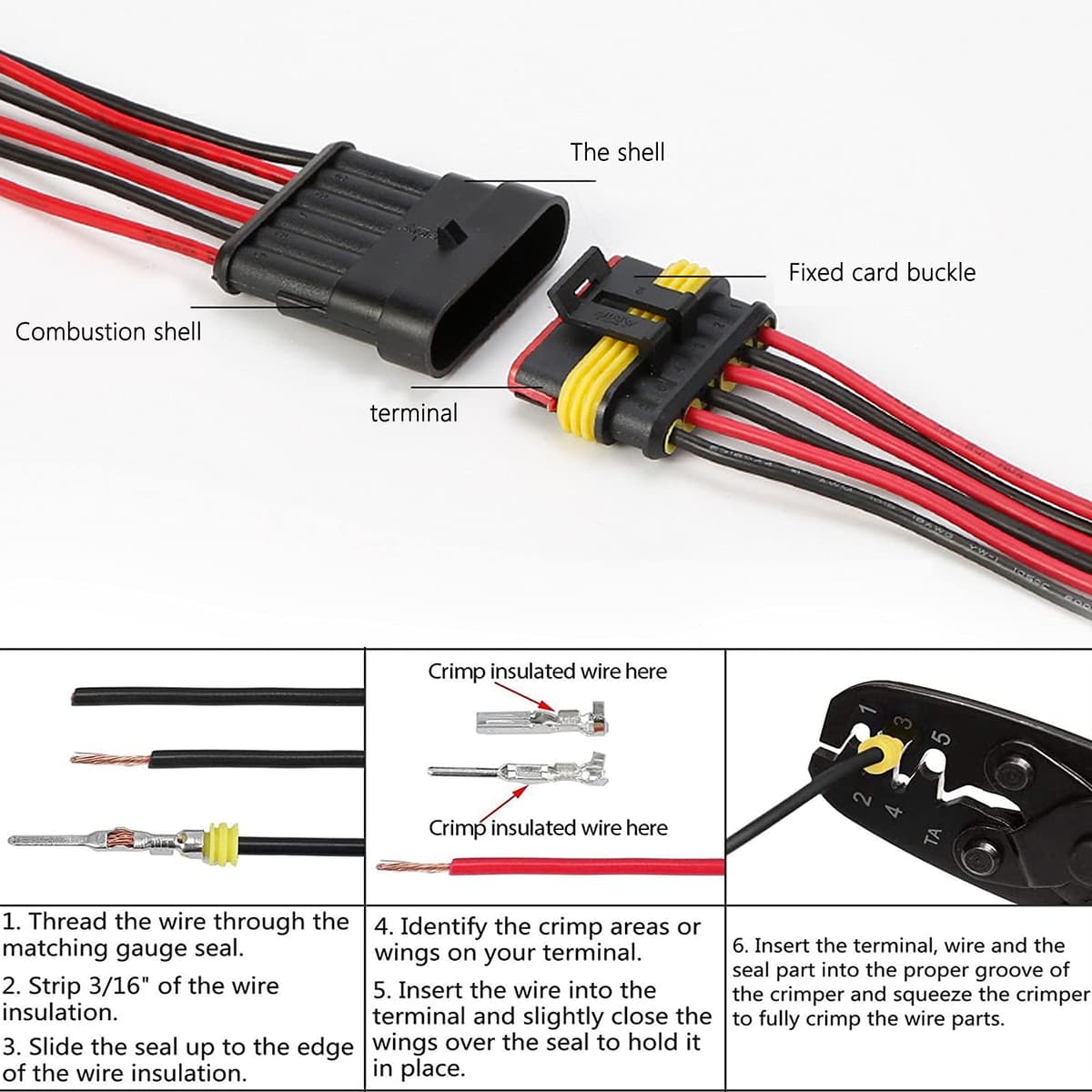 352 PCS Waterproof Electrical Connector Kit, 1 2 3 4 Pin Waterproof Car Wire Connector, Automotive Electrical Plugs and spark plug Connectors for Motorcycle Scooter Car Truck Boats — view 3