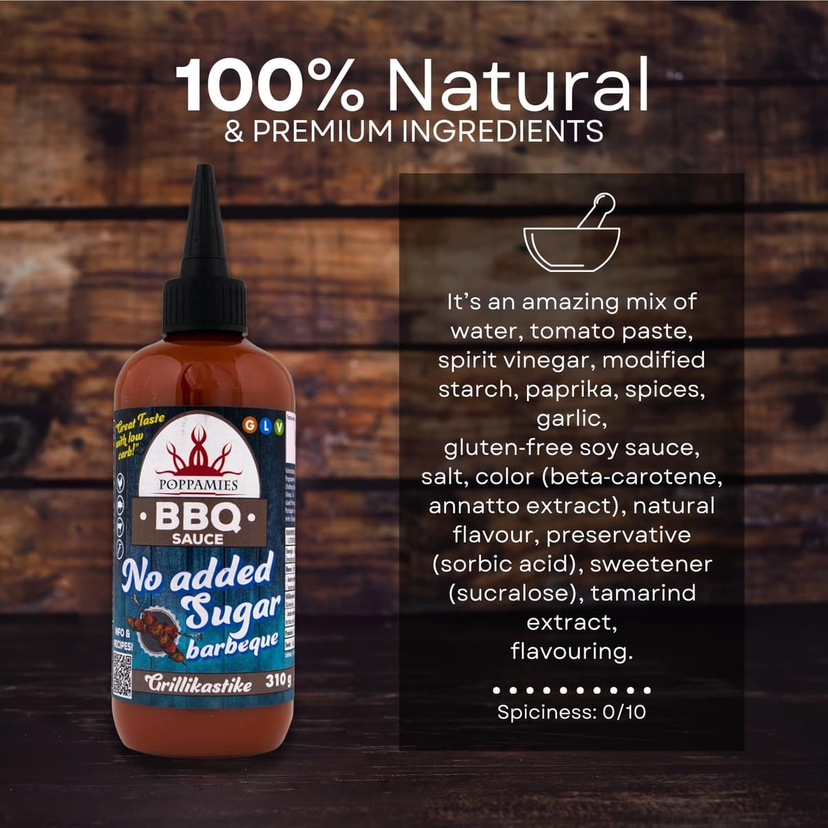 Salsa BBQ Poppamies Sin Azúcares Añadidos – Sabor Ahumado e Intenso Bajo en Carbohidratos – Sin Gluten, Sin Lactosa, Vegana – 310g — view 5
