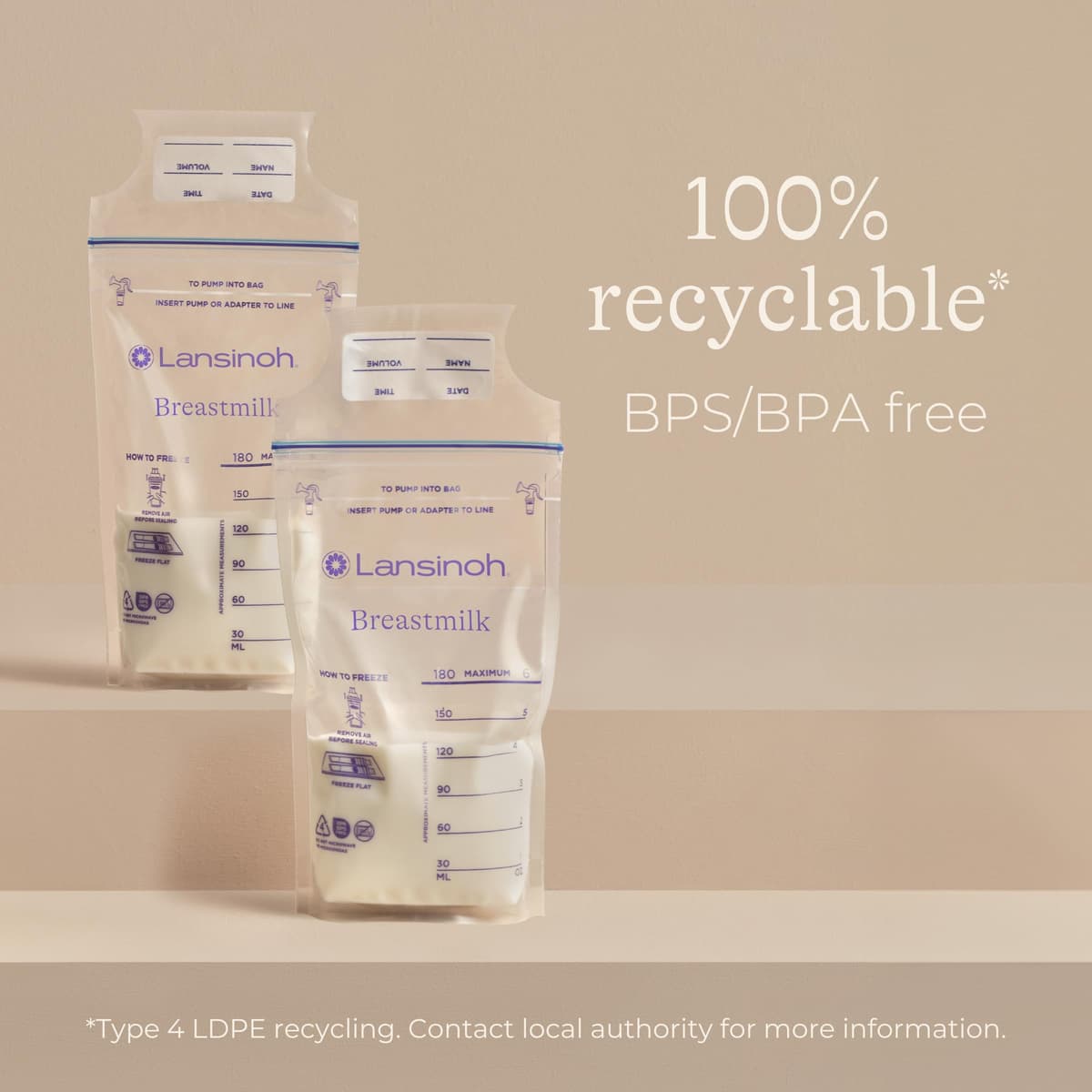 Lansinoh Breast Milk Storage Bags - Pre-Sterilised, Leakproof & BPA/BPS-Free - Fridge & Freezer Breastmilk Pouches - Pump into bag with Lansinoh Breast Pumps - Breastfeeding Essentials - 50 Pack — view 5