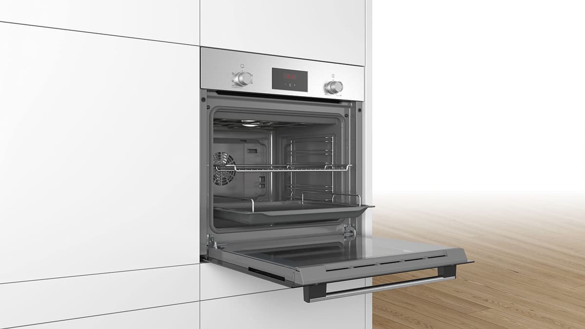 Bosch Serie 2 HHF113BR0B Stainless Steel Single Electric Oven with A Energy Efficiency, 66 Litre Capacity, Electronic Clock Timer And Enamel Interior — view 2