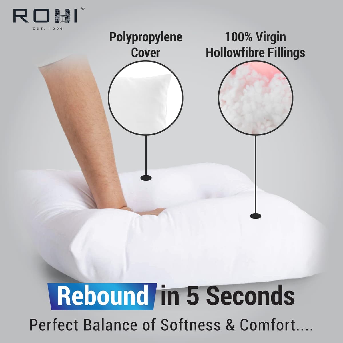 Rohi Set of 4 Hypoallergenic Cushion pads 45cm x 45cm - White polyster square Cushions - Standard stuffer pack of Cushion inserts 45cm x 45cm (Pack of 4 | 18"x18") — view 4