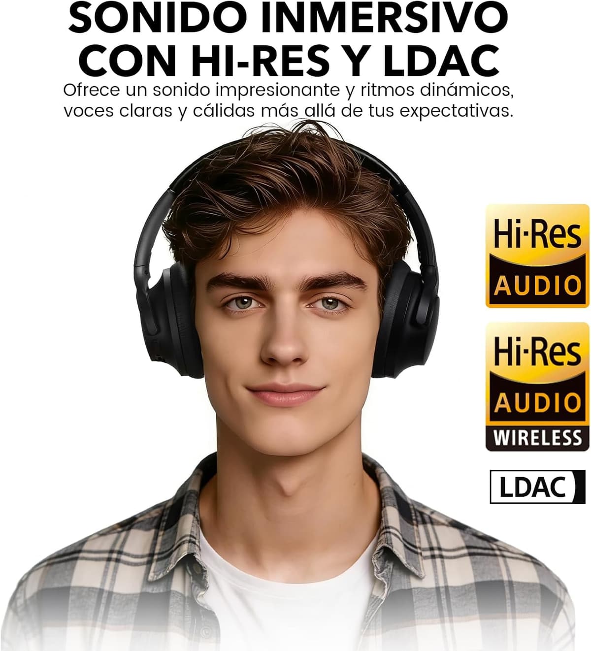 1Mii AI Y8+ Auriculares Inalámbricos Bluetooth 6.0 Cancelación de Ruido Activa Híbrida Cascos, LDAC Hi-Res Audio, 100H de Reproducción, Traducción IA, Chat de Voz, EQ con App - Negro — view 5