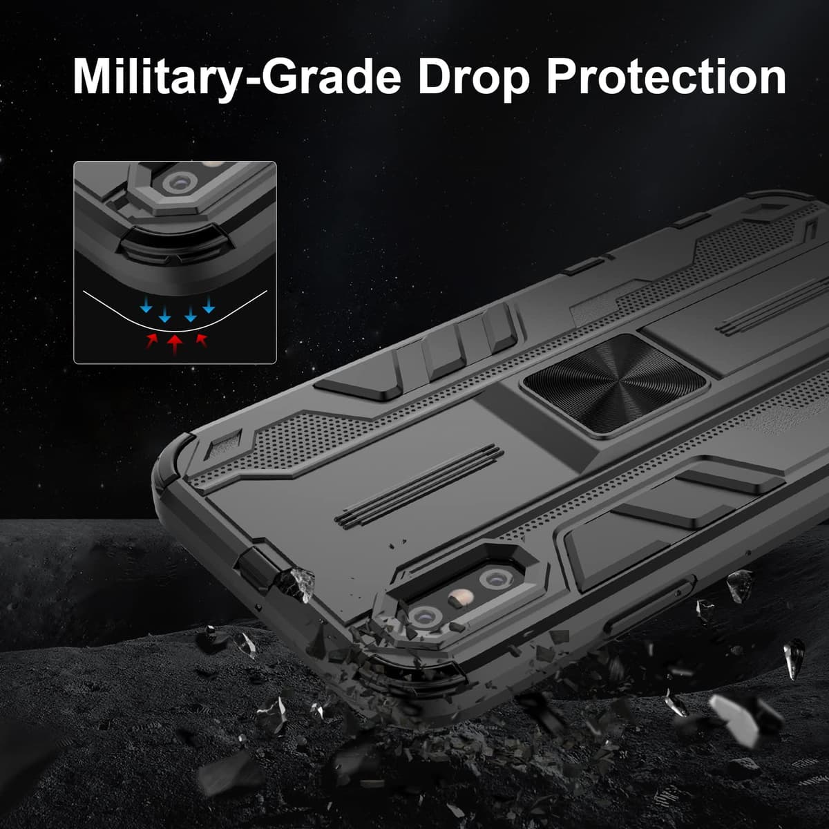 Funda para CMF Phone 2 Pro, Carcasa Antigolpes con Soporte anular metálico, Case Protectora de Grado Militar, Negro — view 18