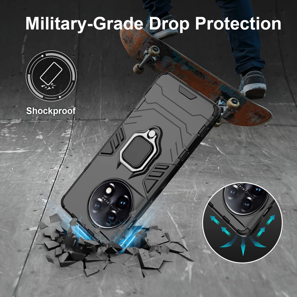 Funda para CMF Phone 2 Pro, Carcasa Antigolpes con Soporte anular metálico, Case Protectora de Grado Militar, Negro — view 707