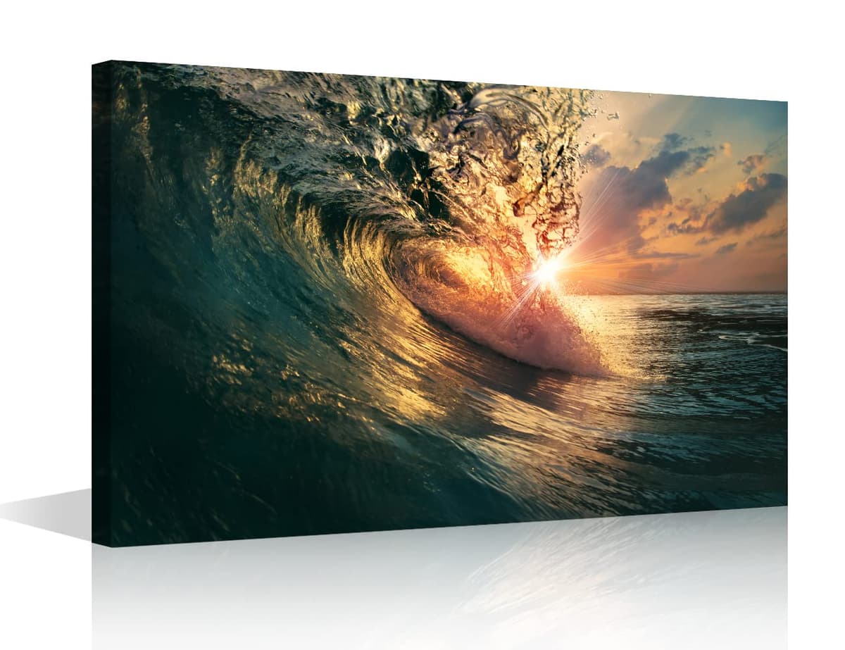 TISHIRON Wall Art Sandy Beach Sunrise Pictures Painting on Canvas Wall Art Modern Framed Seaside Canvas Prints Ready To Hang(24X16in) — view 13