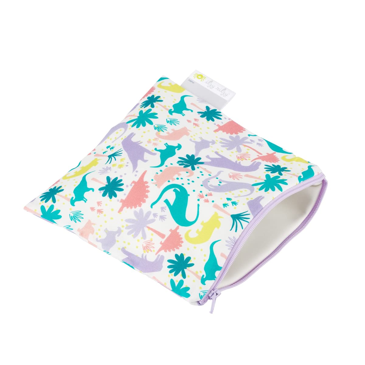 Itzy Ritzy Reusable Snack Bag – 7” x 7” BPA-Free Snack Bag is Food Safe, Washable and Ideal for Storing Snacks, Pacifiers, Electronics and Makeup in a Diaper Bag, Purse or Travel Bag, Purple Dinosaur — view 2