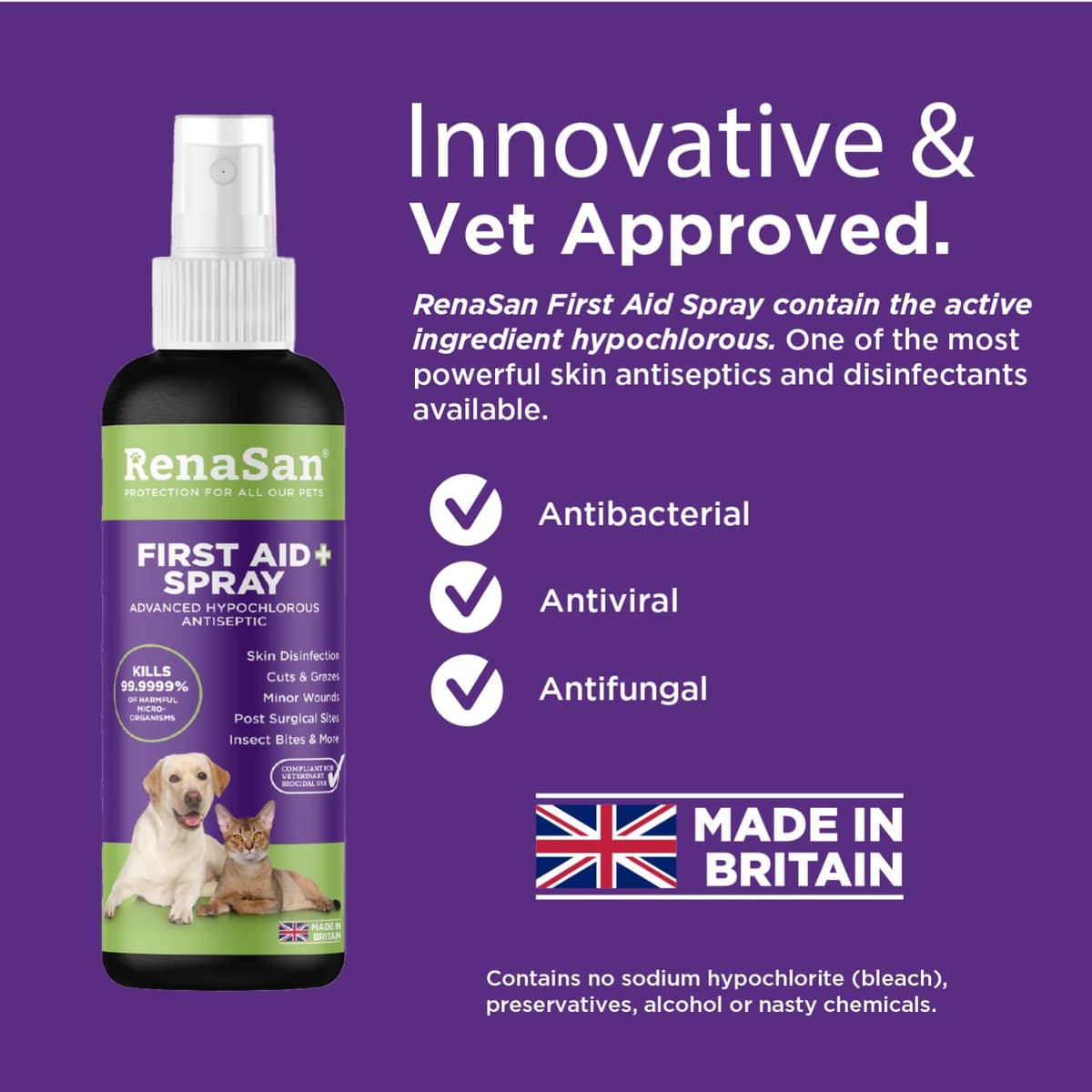 RenaSan Animal First Aid Spray (100ml) – Wound Disinfection, Kills Bacteria & Stops Itching, Alcohol-Free, Non-irritating, for Dogs, Cats & all other animals. — view 4