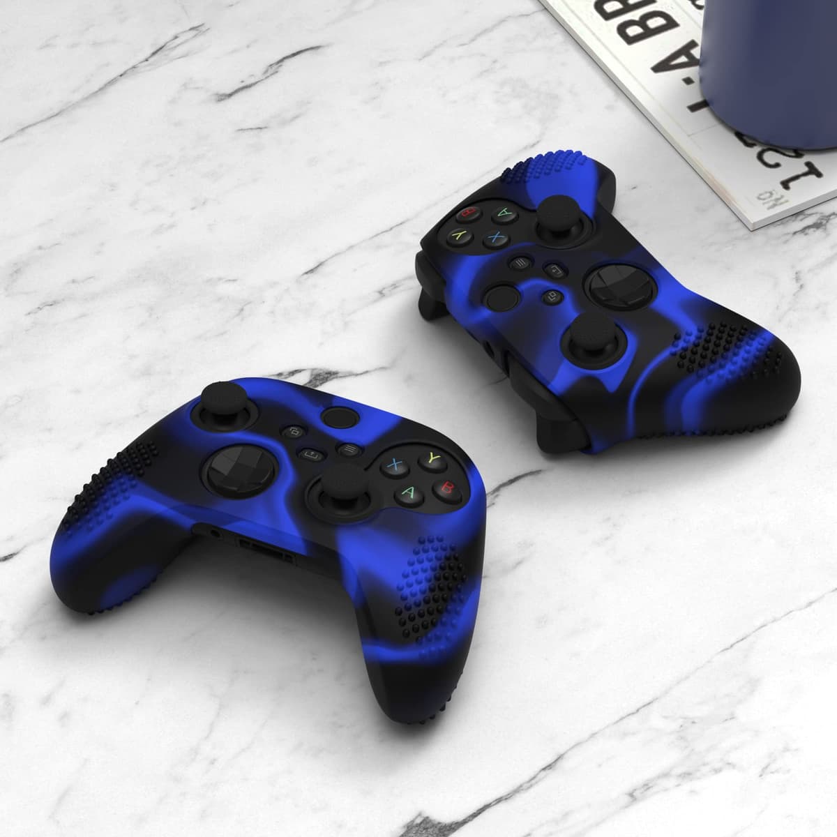 eXtremeRate PlayVital 3D Studded Edition Anti-Slip Silicone Cover Skin for Xbox Series X Controller, Soft Rubber Case Protector for Xbox Series S Controller with Black Thumb Grip Caps - Blue & Black — view 5