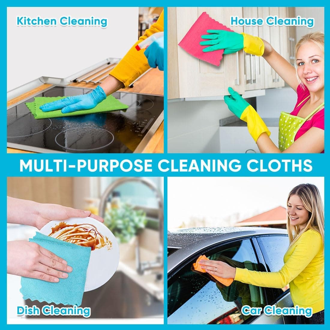 Orighty Paños de Limpieza de Microfibra, 24 paquetesAltamente absorbentes, sin pelusasMultiusos, potentes paños de Limpieza para el hogar, la Cocina y el Cuidado del Coche Multicolor 24 piezas — view 5