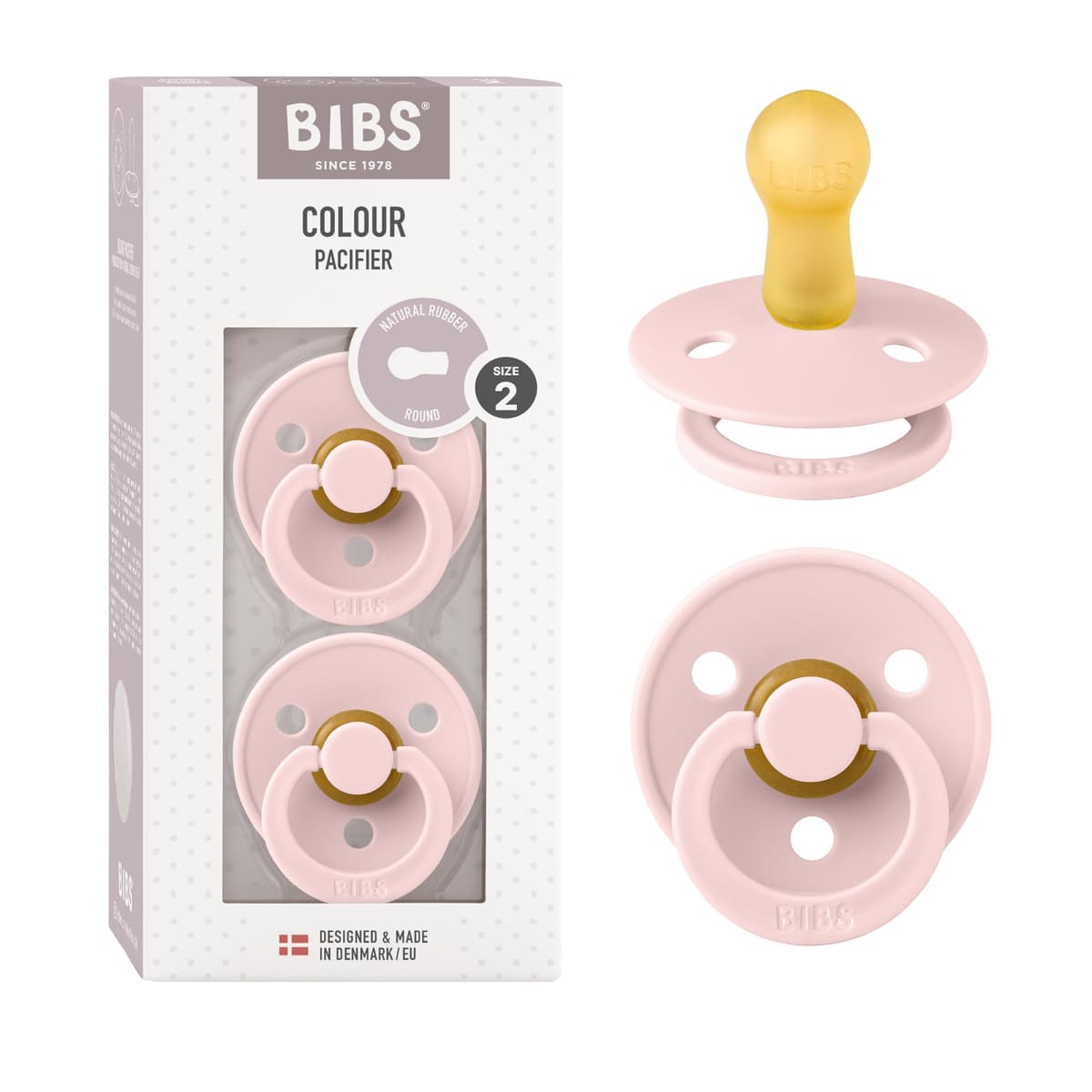BIBS Colour Soother 2-Pack, BPA Free Dummy Pacifier, Round Nipple. Natural Rubber Latex, Size 2 (6-18 Months), Sky Blue/Steel Blue — view 66