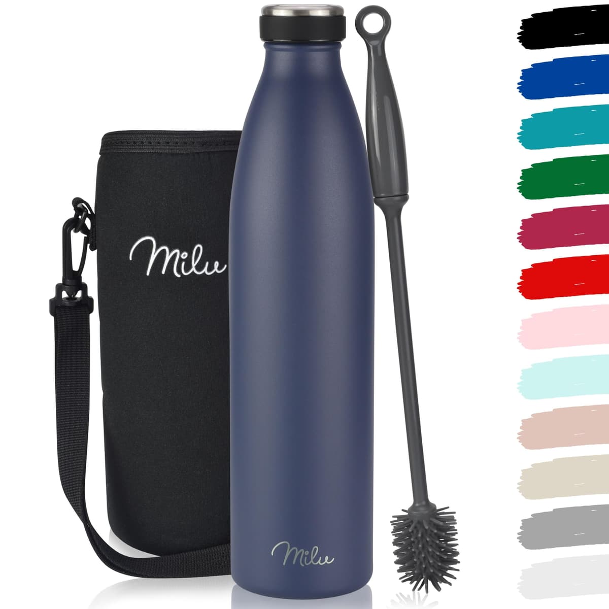 Milu Stainless Steel Drinking Bottle 1500 ml - Insulated Thermo Flask for Water - Leak Proof, Insulated and Double Walled, Carbonated (Granite Navy Blue, 1,5L) — view 26