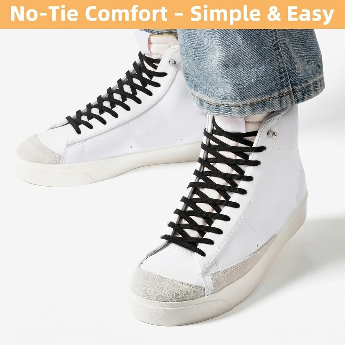 2 pares de cordones elásticos sin atar para tenis, cordones planos elásticos sin atar, cordones planos ajustables con cordones de metal — view 2