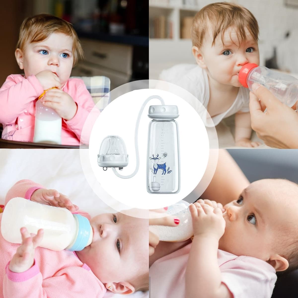 Anti-Colic Feeding Bottle, 240ml Hands Free Anti Colic BabyBottles, Leakproof Silicone Kids Milk Storage Bottles, Portable Adjustable Fast Flow Milk Bottle, for Bedroom Living Room Kitchen — view 6