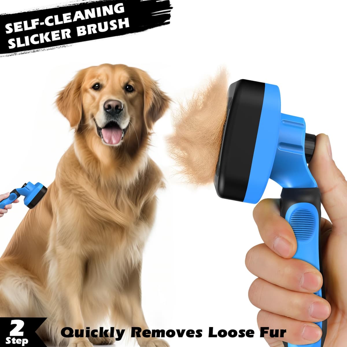 3PCS Self Cleaning Slicker Brush & Pet Grooming Rake & Flea Comb for Dogs, Cats and Horses | Double-Sided Dematting Comb & Skin Friendly Deshedding Grooming Tool | Premium Pet Supplies (Blue) — view 4