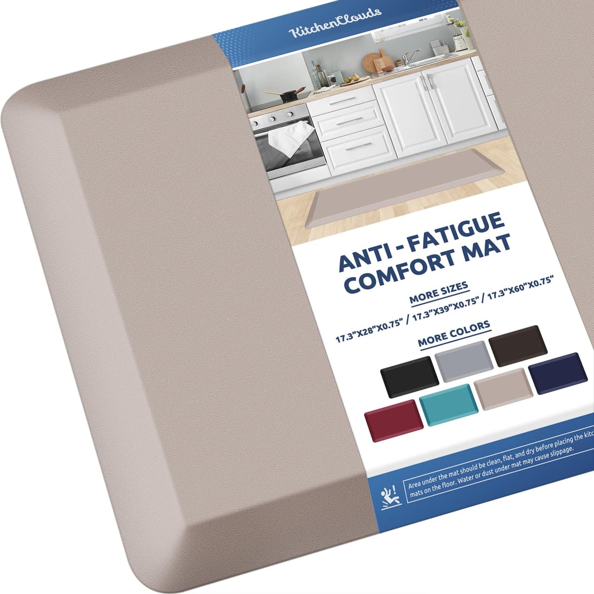 KitchenClouds Kitchen Mat Cushioned Anti Fatigue Rug 17.3"x28" Water Resistant Non Slip Standing Desk Mat Comfort Floor Mats for Kitchen House Sink Office (Khaki) — view 48