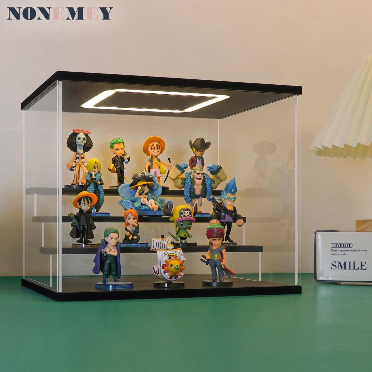 Nonemey Vitrina Expositora Transparente con Luz Led,2/3/4/5/6 Niveles Cajas de Metacrilato de Almacenaje,Antipolvo Caja Organizadora,Vitrina Acrílica para Colecciones (Negro, 4Tier-31.5*24.5*26.5 cm) — view 5