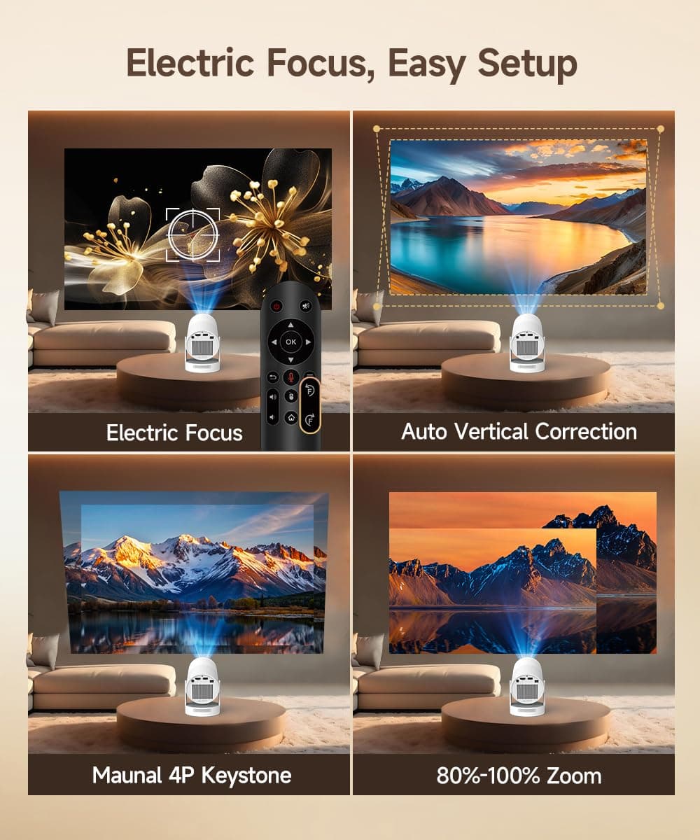 Mini Beamer Portátil, Proyector 4k 1080P Full HD Soporte 260ANSI Enfoque Eléctrico, Videoproyector WiFi 6 BT 5.4, Cine Proyector 180 ° Se Puede Girar para TV Stick — view 3