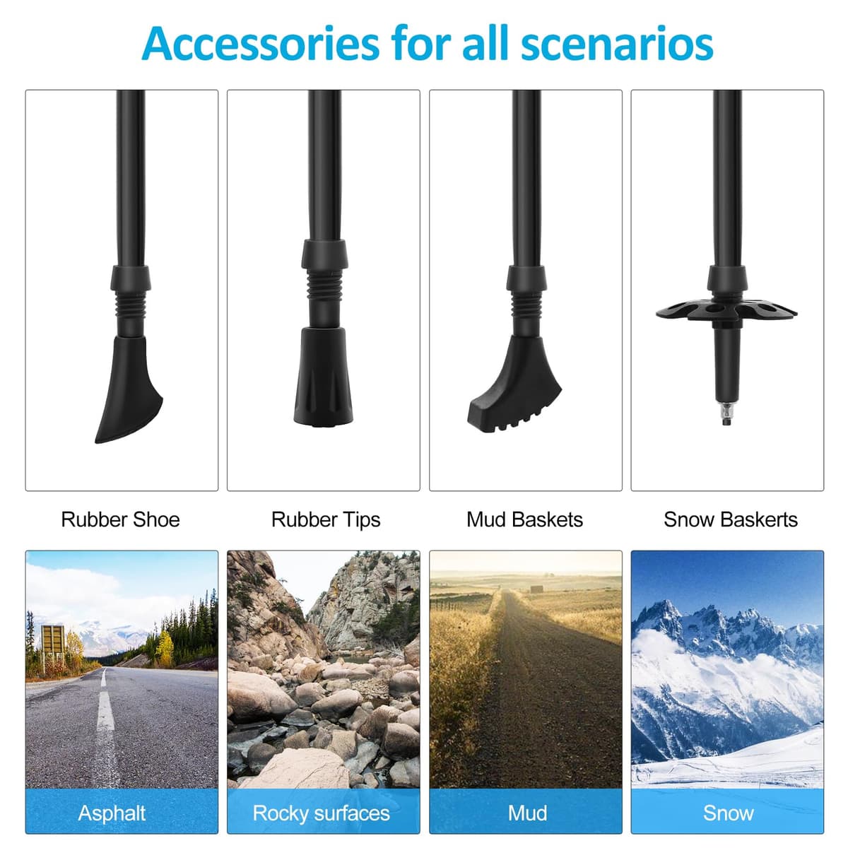 Anykuu 7075 Bastones de Senderismo de Aleación de Aluminio 2pcs y EVA Bastones Trekking Bastones Marcha Nordica Plegables Ajustar la Longitud 110-130CM para Senderismo Viaje Alpinismo Trail — view 7