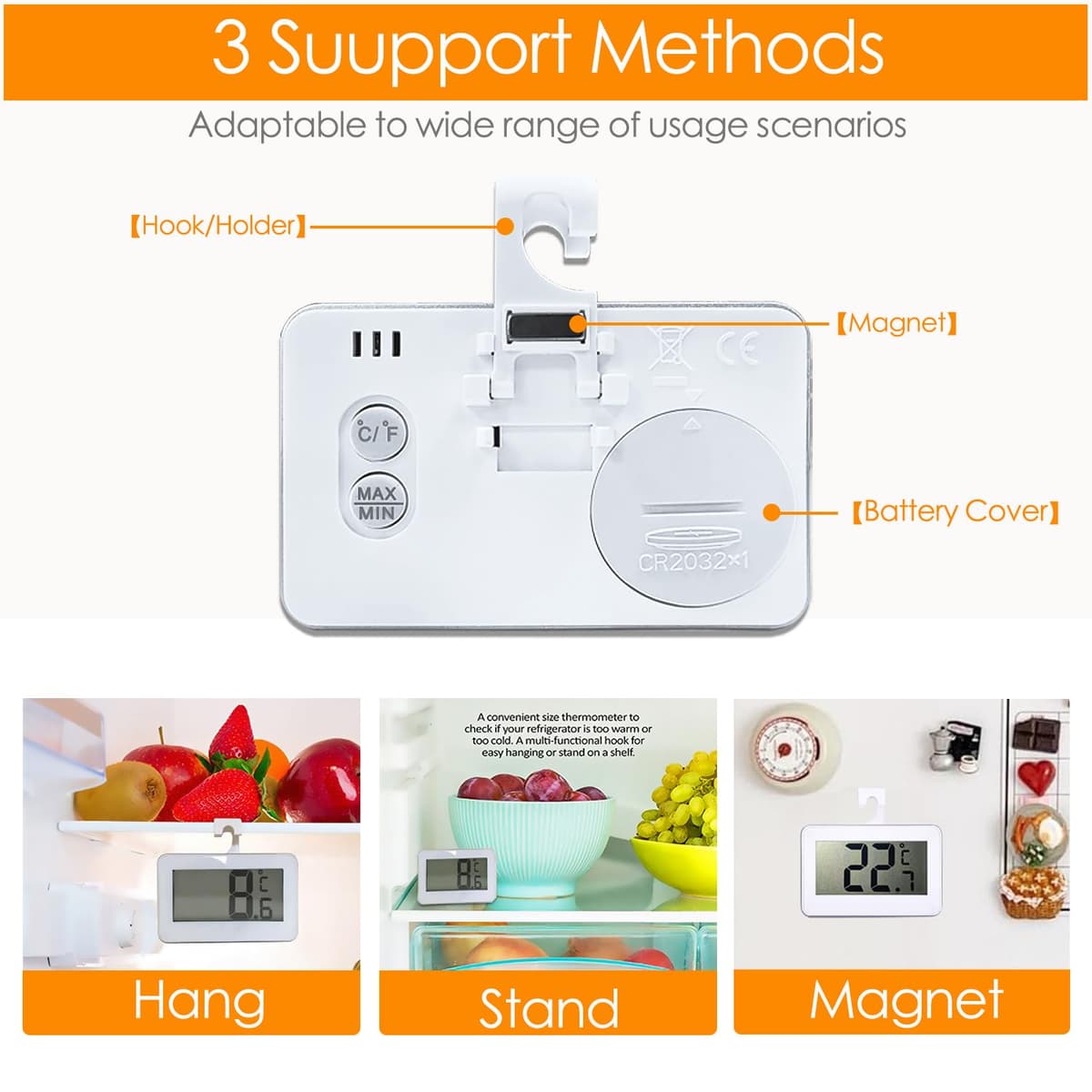Fridge Thermometer Digital Refrigerator Thermometer, Suplong 2 Sets Digital Waterproof Fridge Freezer Thermometer With Easy to Read LCD Display (White-2) — view 4