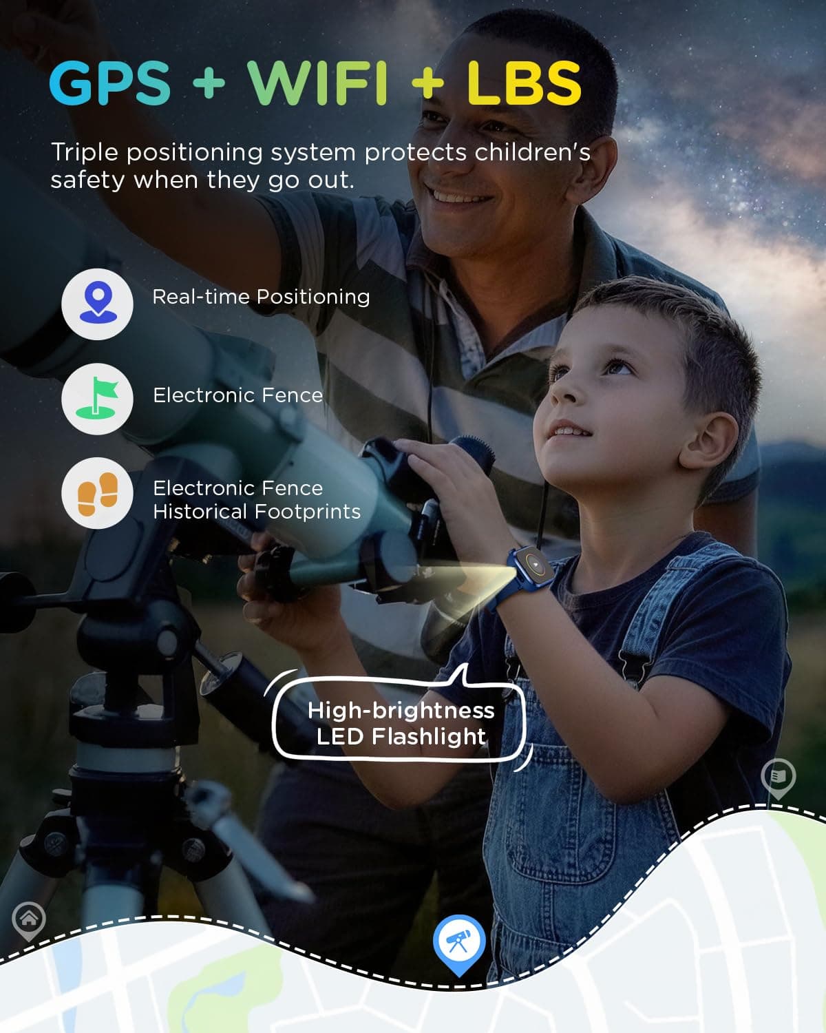 4G Reloj Inteligente Niño, 1.83'' HD Smartwatch Niños con GPS y Llamadas, Videollamadas, Chat de Voz, Modo Escuela, Doble Cámara, Monitor de Sueño, Podómetro, Despertador IP68 para Niñas Niños Azul — view 3