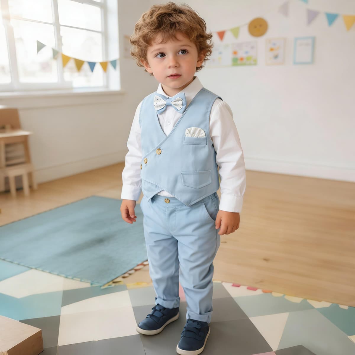 Volunboy Baby Boys Gentleman Suit, Toddler Formal Waistcoat Outfit Wedding Shirts + Vest +Bow Tie 4 PCS Set — view 3