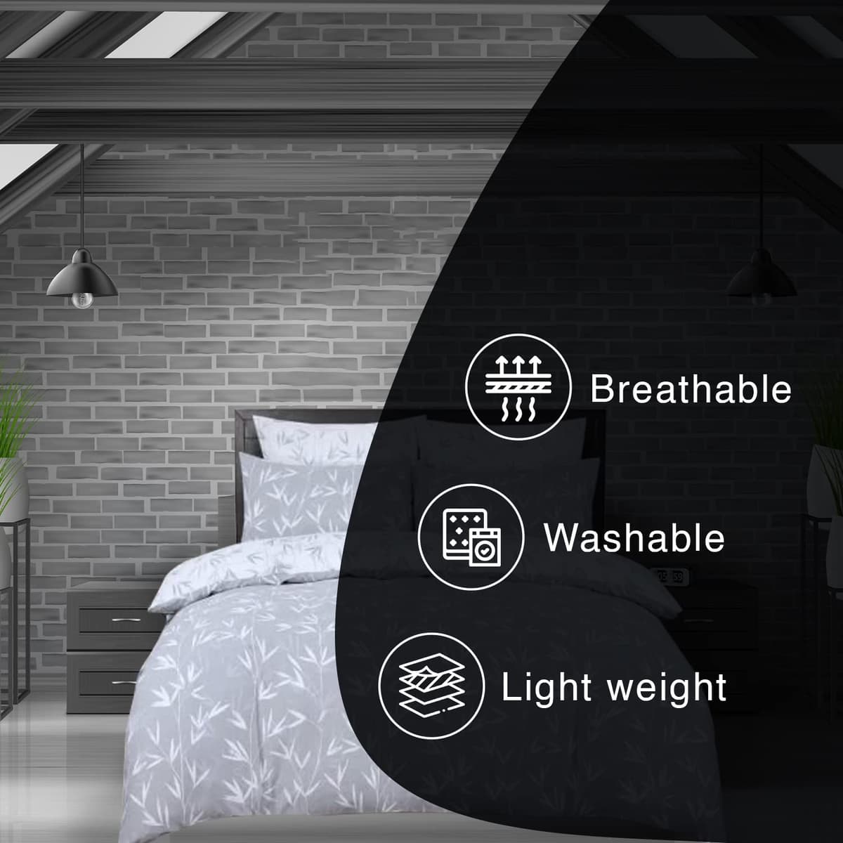 DTEX HOMES Double Duvet Set 100% Pure Cotton Reversible Printed Hotel Quality Duvet Cover Ultra Soft Easy Care double bedding Set Super Soft and Luxury Duvet Cover Sets (Branches Grey-Double) — view 2