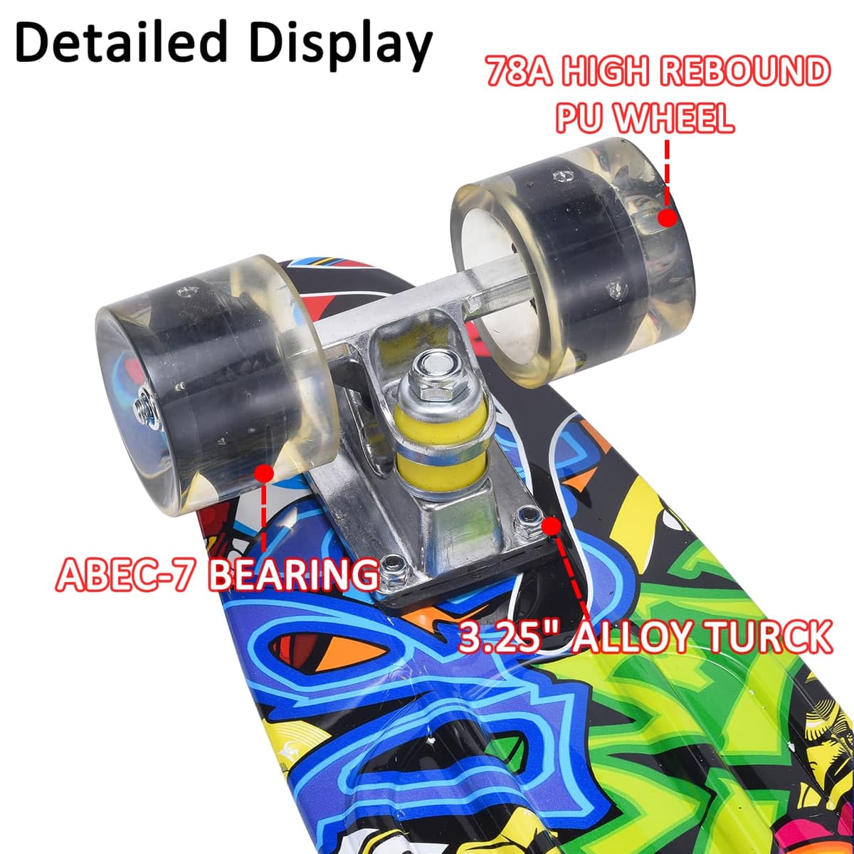 ERNAN Skateboard Complete 22 Inch Mini Cruiser, Rodamientos ABEC-7 y Ruedas 78A PU - para Niños, Adultos, Principiantes con Ruedas Light Up Complete Skateboard — view 3