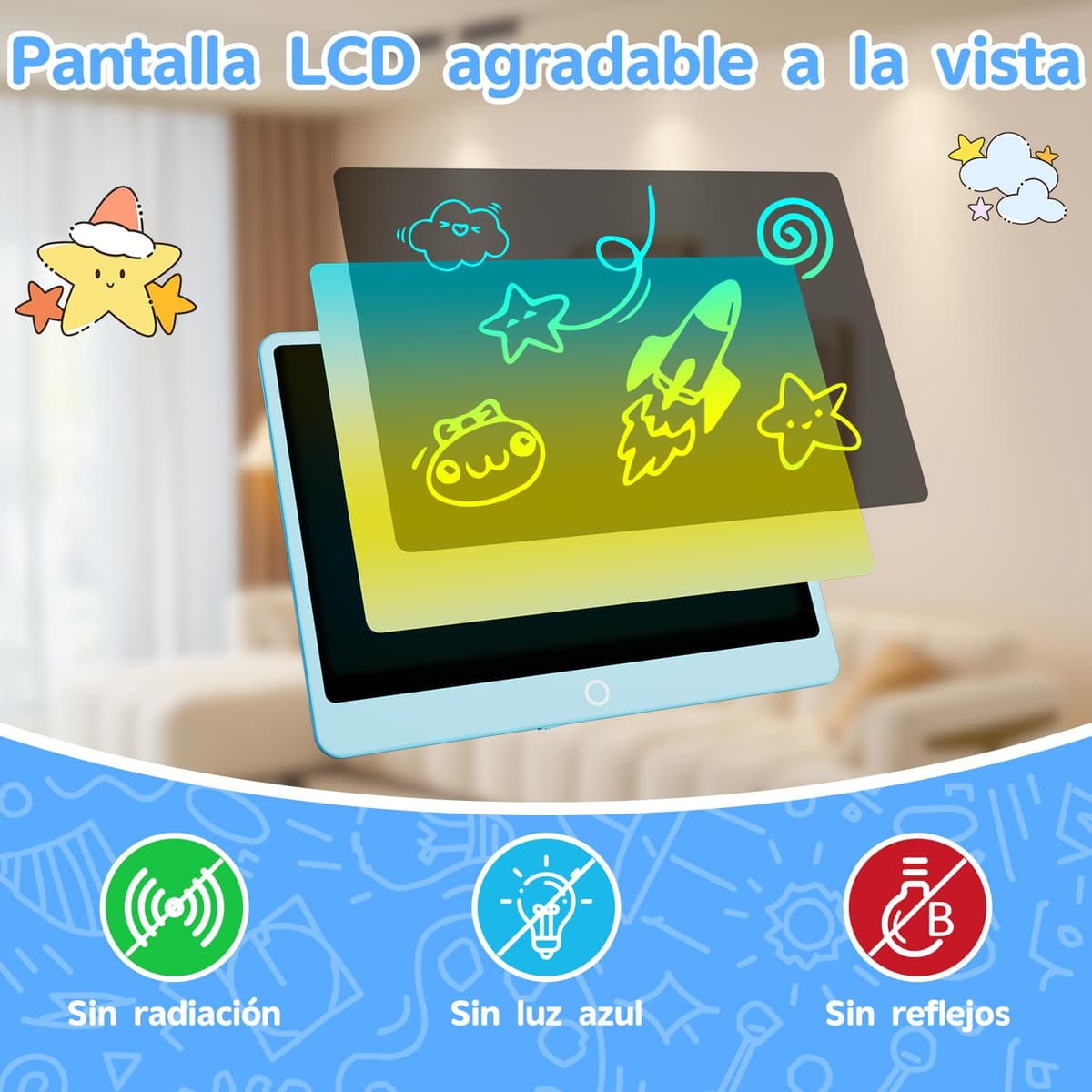 12 Pulgadas Edición Mejorada Tableta de Escritura LCD, Electight Tablero de Dibujo Electrónico Color para Niños con Borrable y Bloqueo, Reutilizable para Hogar, Escuela, Oficina (Azul) — view 4