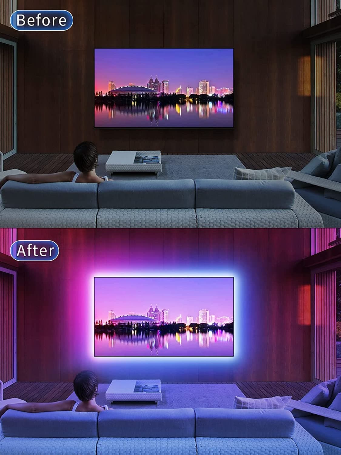 GIPOYENT TV Light Strip, 5M TV Backlight, for 45-75 Inch TV, Music Sync LED TV Light with Bluetooth Function - RGB Color Changing Light Strip for Home Theater (16.4ft) — view 4