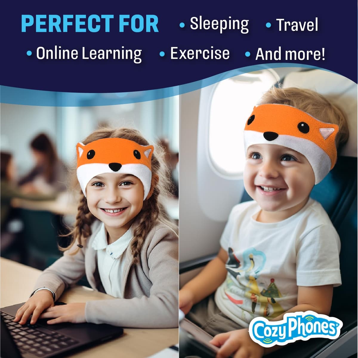 CozyPhones Kids Headphones Volume Limited with Thin Speakers & Super Soft Fleece Headband - Perfect Toddlers & Children's Earphones for Home, School & Travel - Fox — view 5