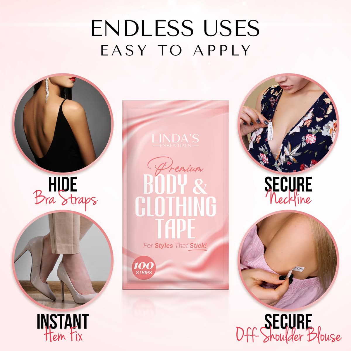 Linda's Essentials Double Sided Body Tape and Fashion Tape, Fabric Tape, Double Sided Tape for Clothes, Body Tape Double Sided for All Fabric Types, Extra Adhesive Dress Tape Boob Tape — view 5