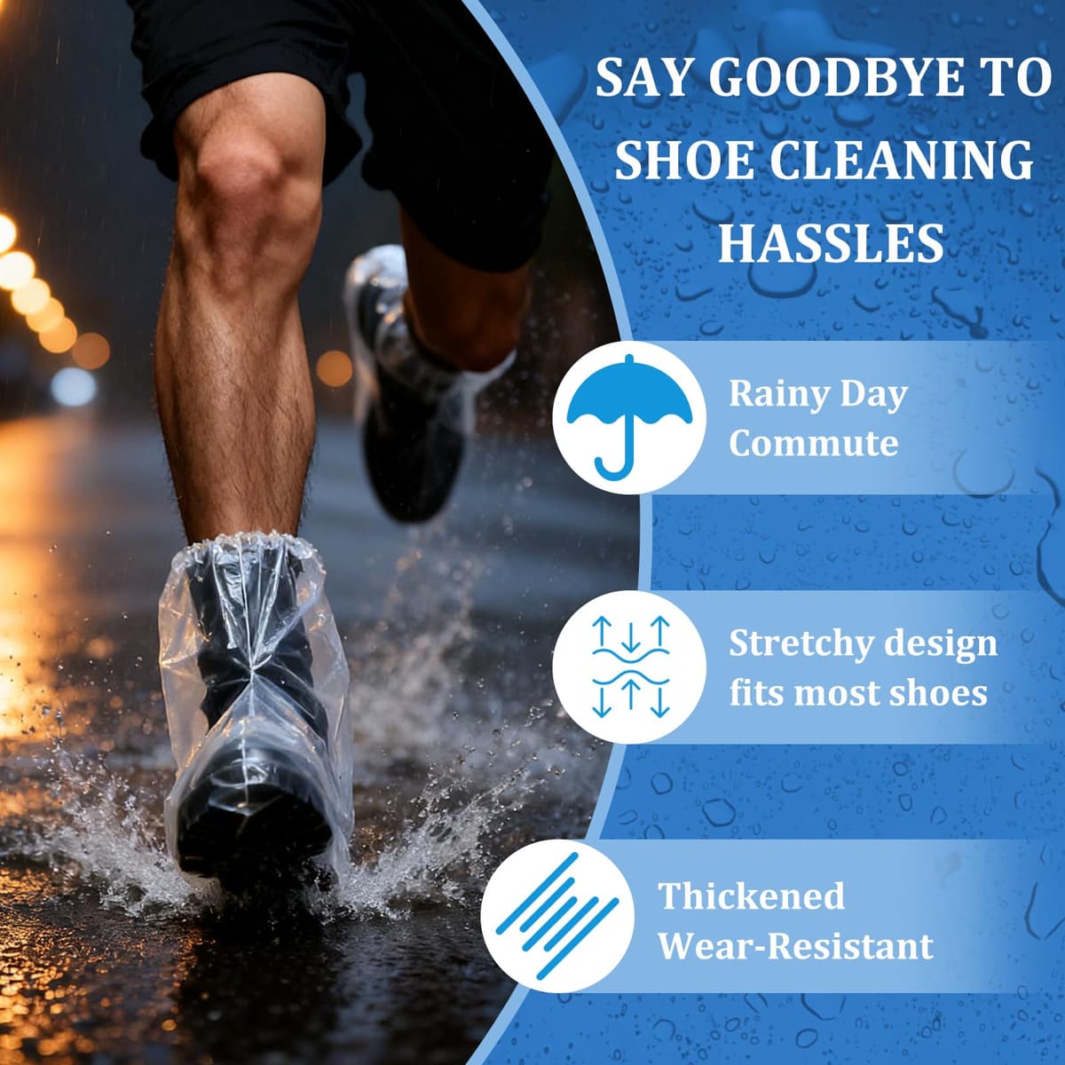 10 Pairs PE Waterproof Shoe Covers for Rain,Rain Shoe Covers,Disposable Rain Boots Covers,Indoor Outdoor Overshoes for Men and Women (Transparent) — view 3
