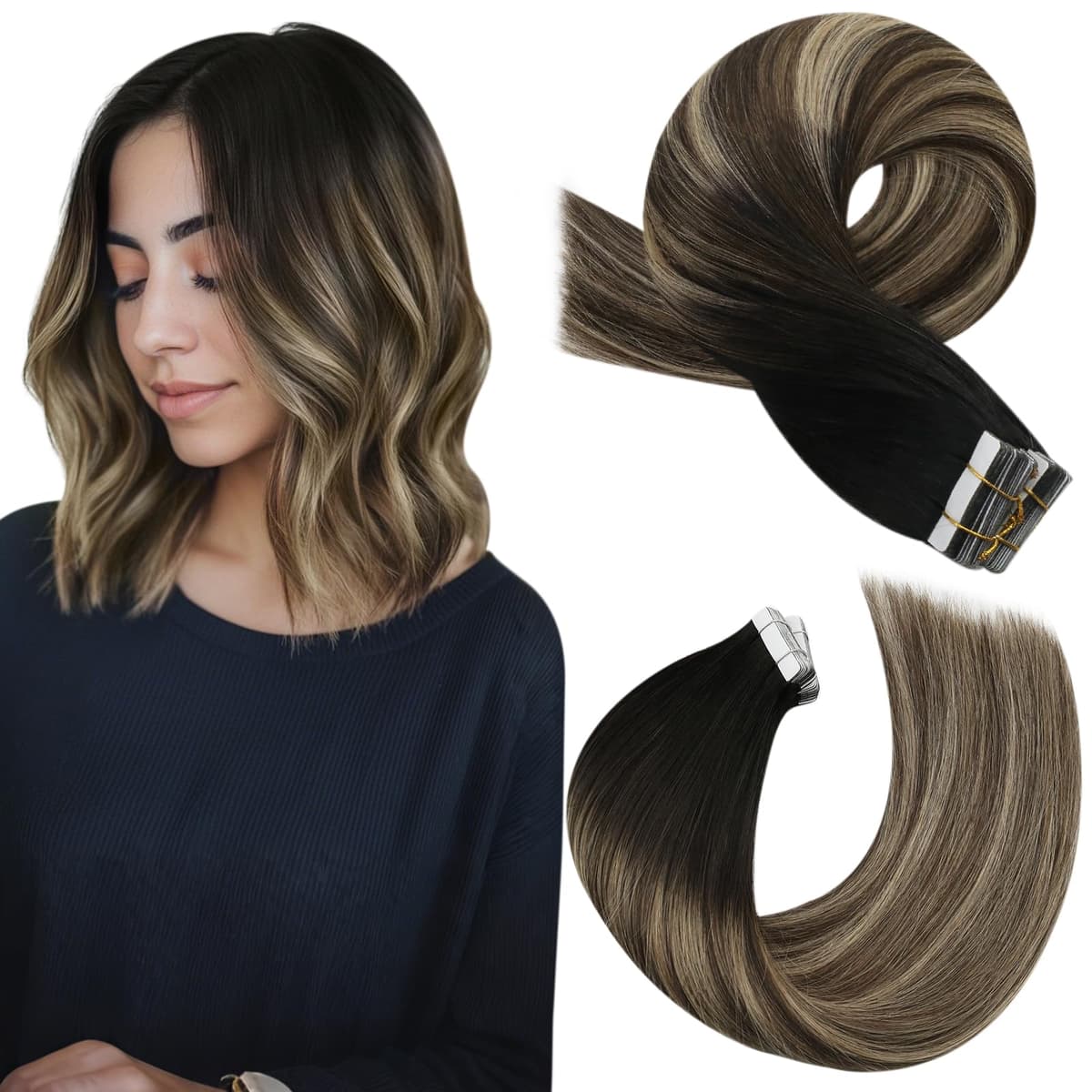 Moresoo Tape in Human Hair Extensions 20 Inch Highlight 50g/20pcs Tape in Hair Extensions Human Hair Ash Blonde with Platinum Blonde #P18/613 — view 92