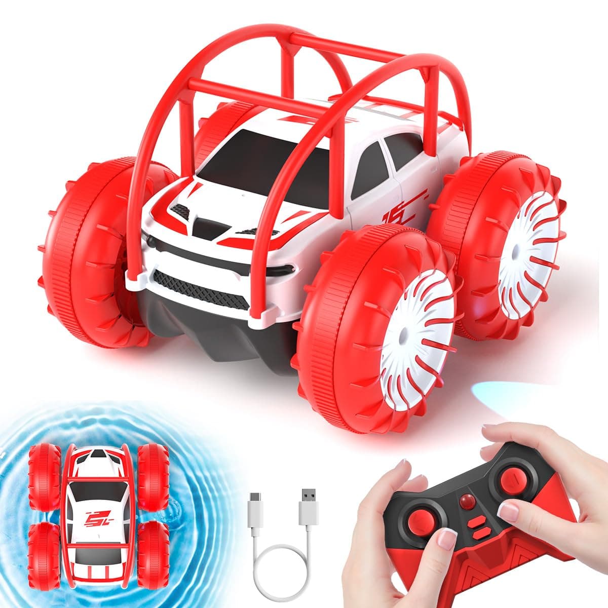 MaxTronic Coche Teledirigido de Carga Directa para Niños - Coche RC Anfibio 2.4G 360° - 15KM/H - 4WD - Coche de Acrobacias Todoterreno con LED Ajustable - Niños y Niñas de 3-12 Años — view 7