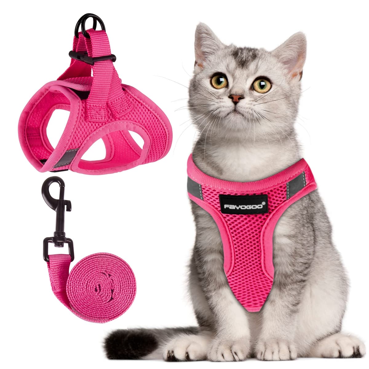 FAYOGOO Cat Harness and Lead Set Escape Proof for Large Adult Cat Outdoor Walking Adjustable Vest Soft with Leash Easy to Put On Comfortable