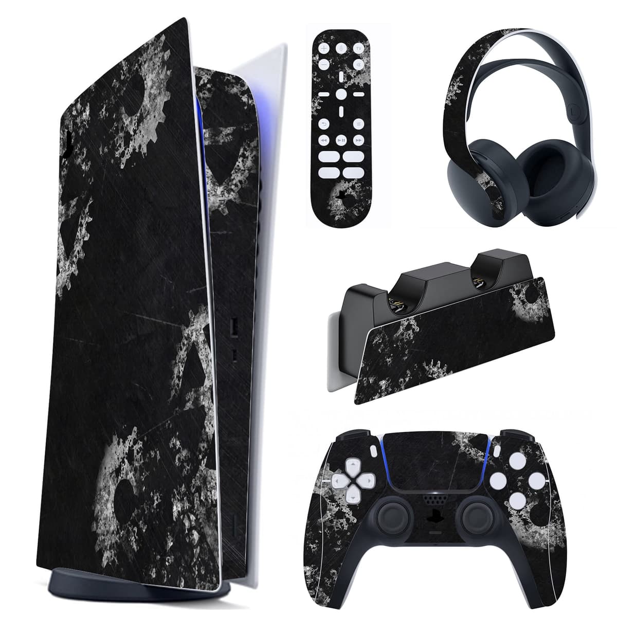 PlayVital Neon Dragoon Full Set Skin Decal for PS5 Console Disc Edition, Sticker Vinyl Decal Cover for PS5 Controller & Charging Station & Headset & Media Remote — view 27