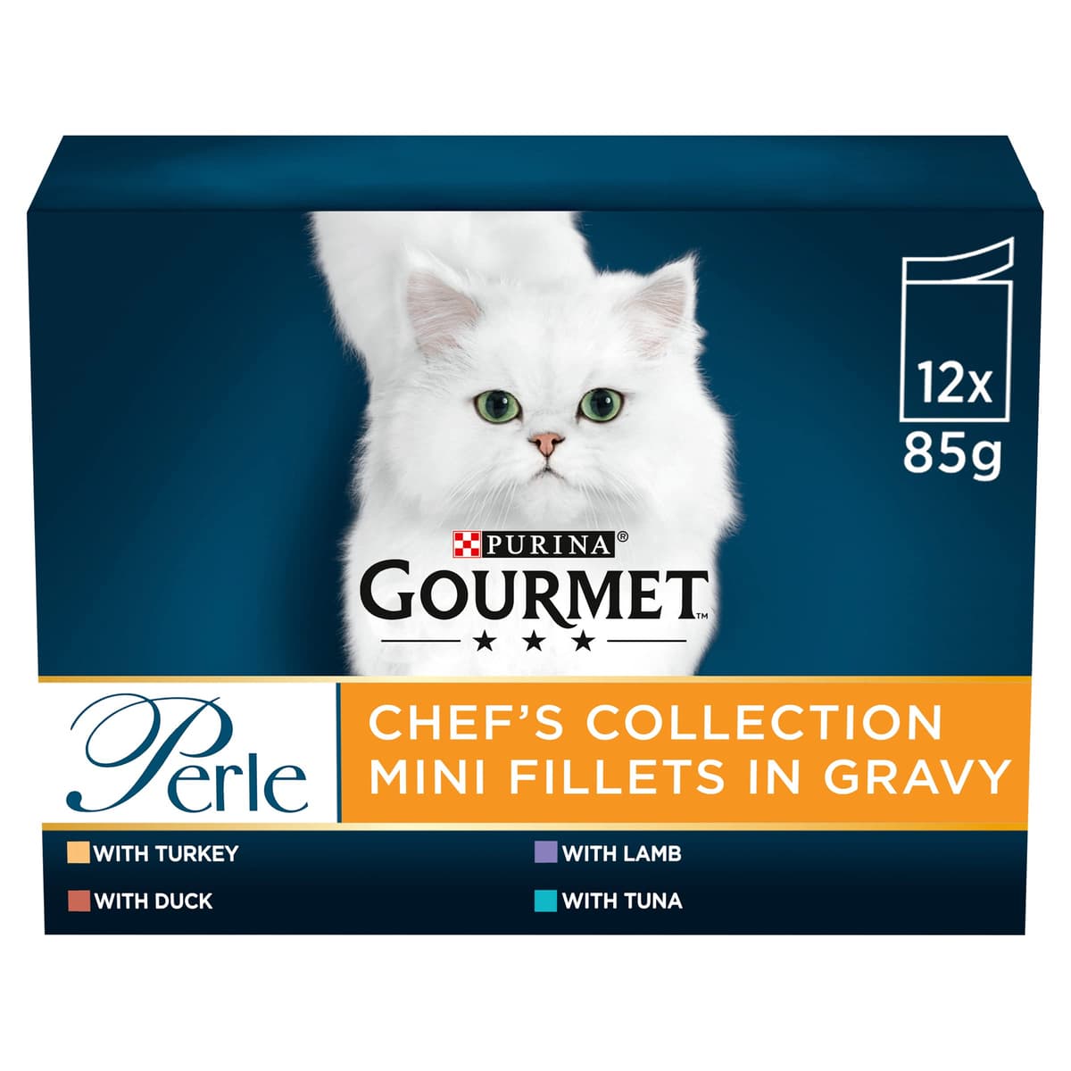 GOURMET Perle Chef's Collection Adult Wet Cat Food Mini Fillets in Gravy Variety Turkey, Tuna, Duck, Lamb 40 x 85g Pouches — view 6