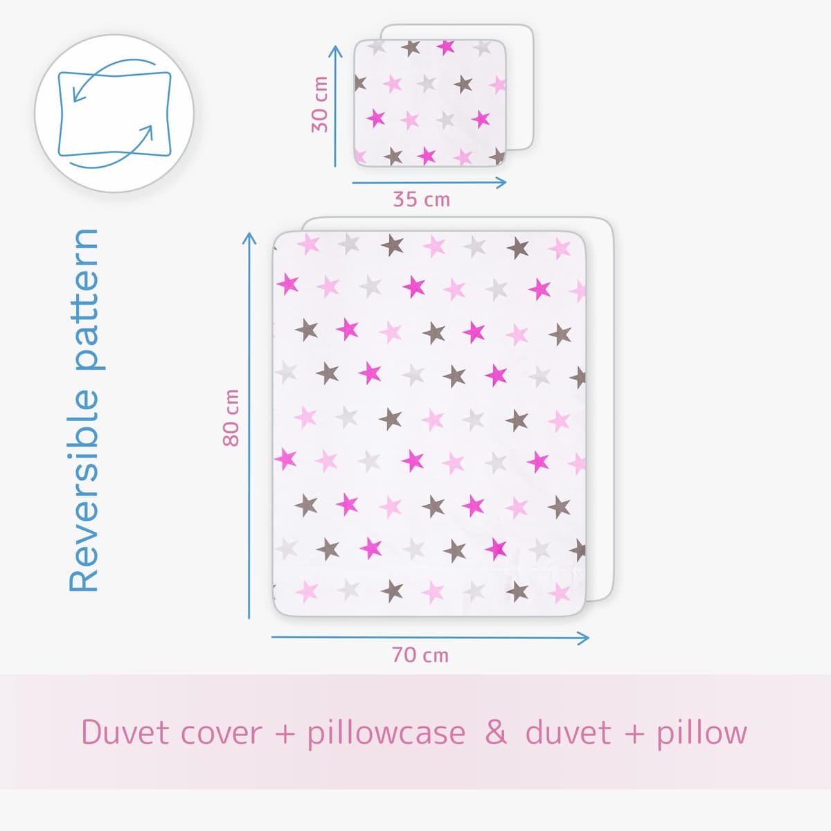 Baby Comfort 5 Piece Toddler Bedding Duvet Pillow with Covers & Jersey Sheet fits 90x40cm Crib 12M+ (Pink Stars) — view 4